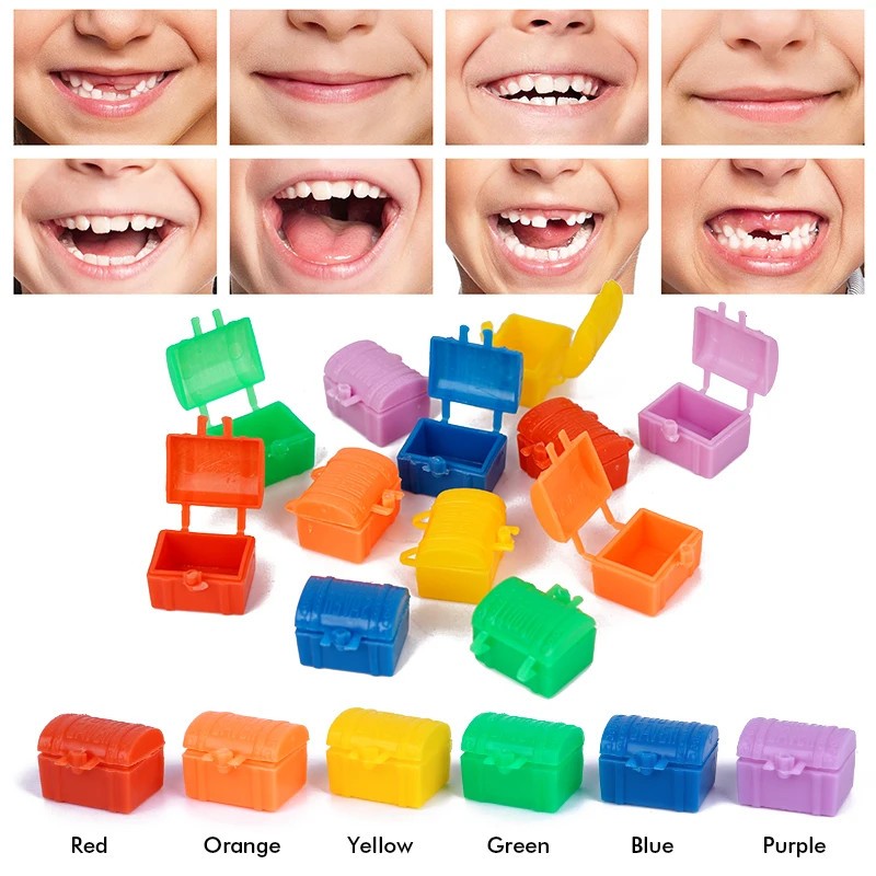 20Pcs Kid Teeth Curl Container Gift Box Plastic Treasure Chest Tooth ...