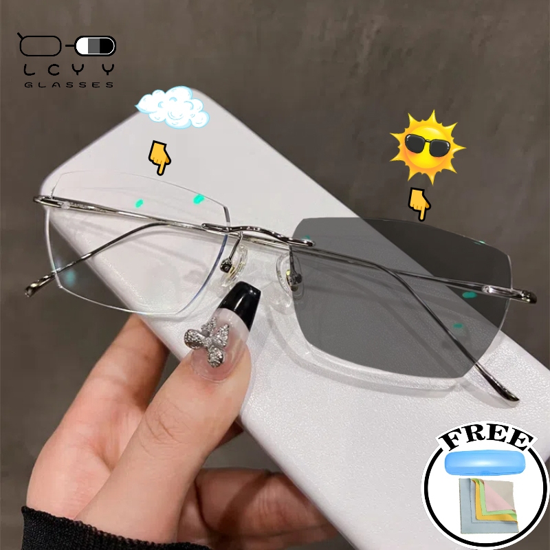 Frameless alloy metal glasses two-in-one photochromic glasses ...