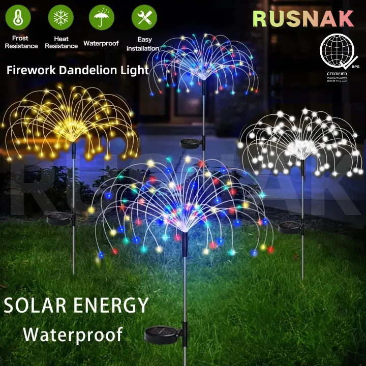 COD Solar LED Firework Light Copper Wire Christmas Fairy Lights Lawn
