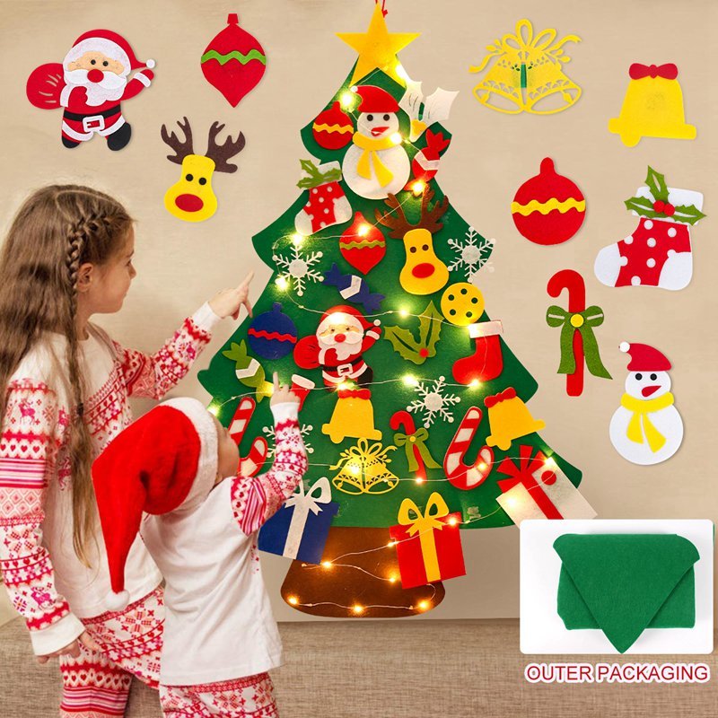 DIY Felt Christmas Tree with Led Light Santa Claus Decoration Kids