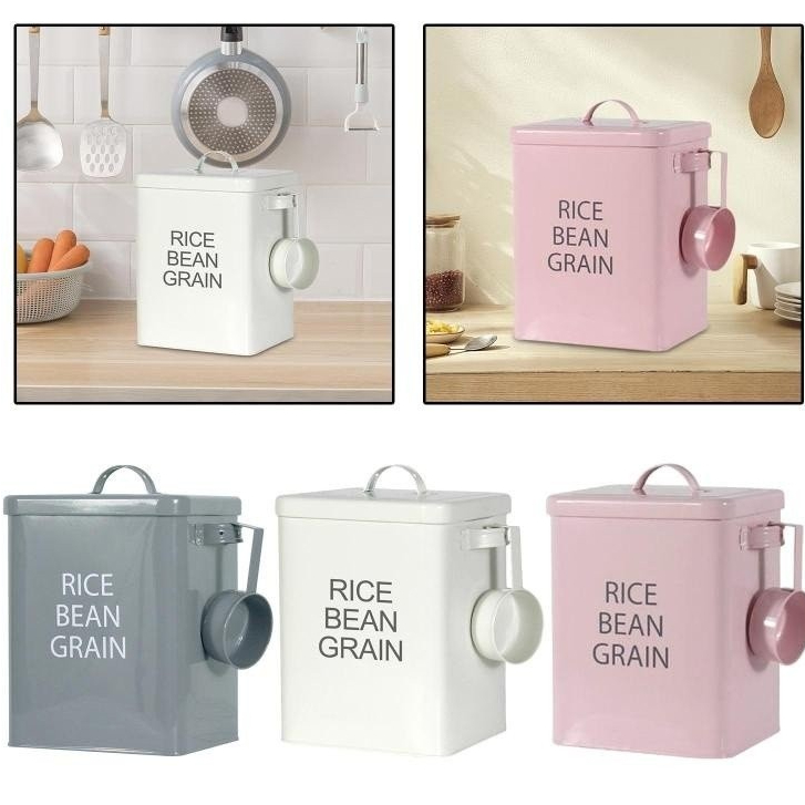 [KY] Metal Rice Container,Rice with Lid and Measuring , Countertop ...