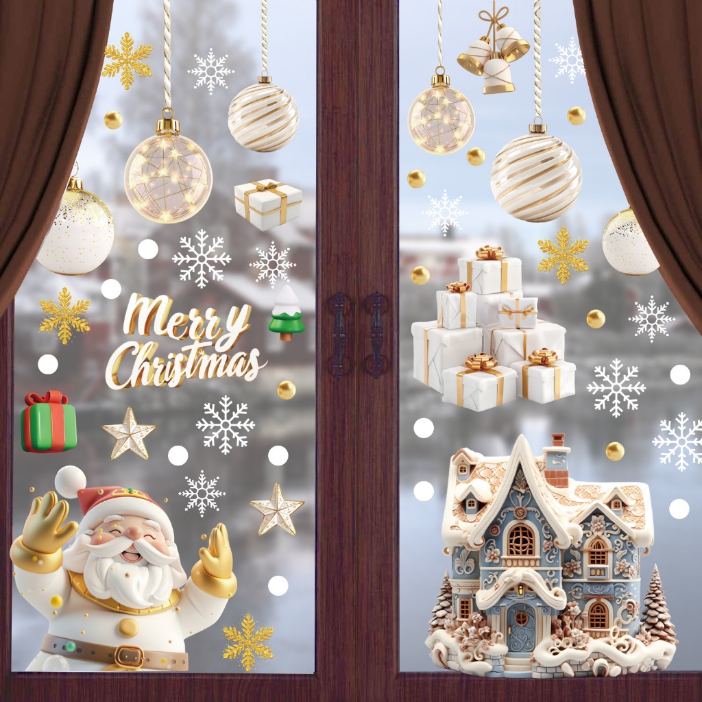 Merry Christmas Window Adhesive Film for Glass Window Snowflake Window ...
