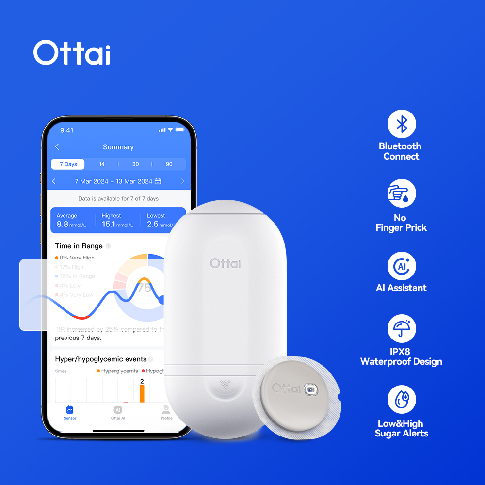 Ottai Blood Glucose Meter 3Sets 24h Real-time Continuous Glucose ...