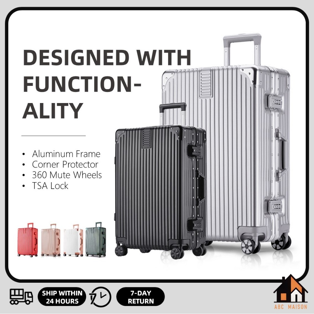 ABC MAISON Reinforced Aluminum Frame Luggage 20/24/28 Inch Suitcase ...