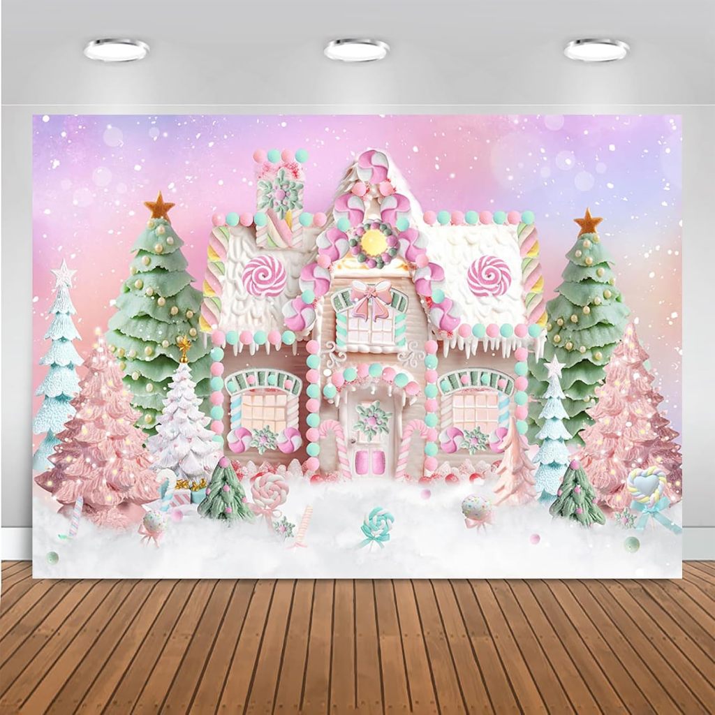 Christmas Candy House Photography Backdrop Pink Mint Green Sweet Candy ...