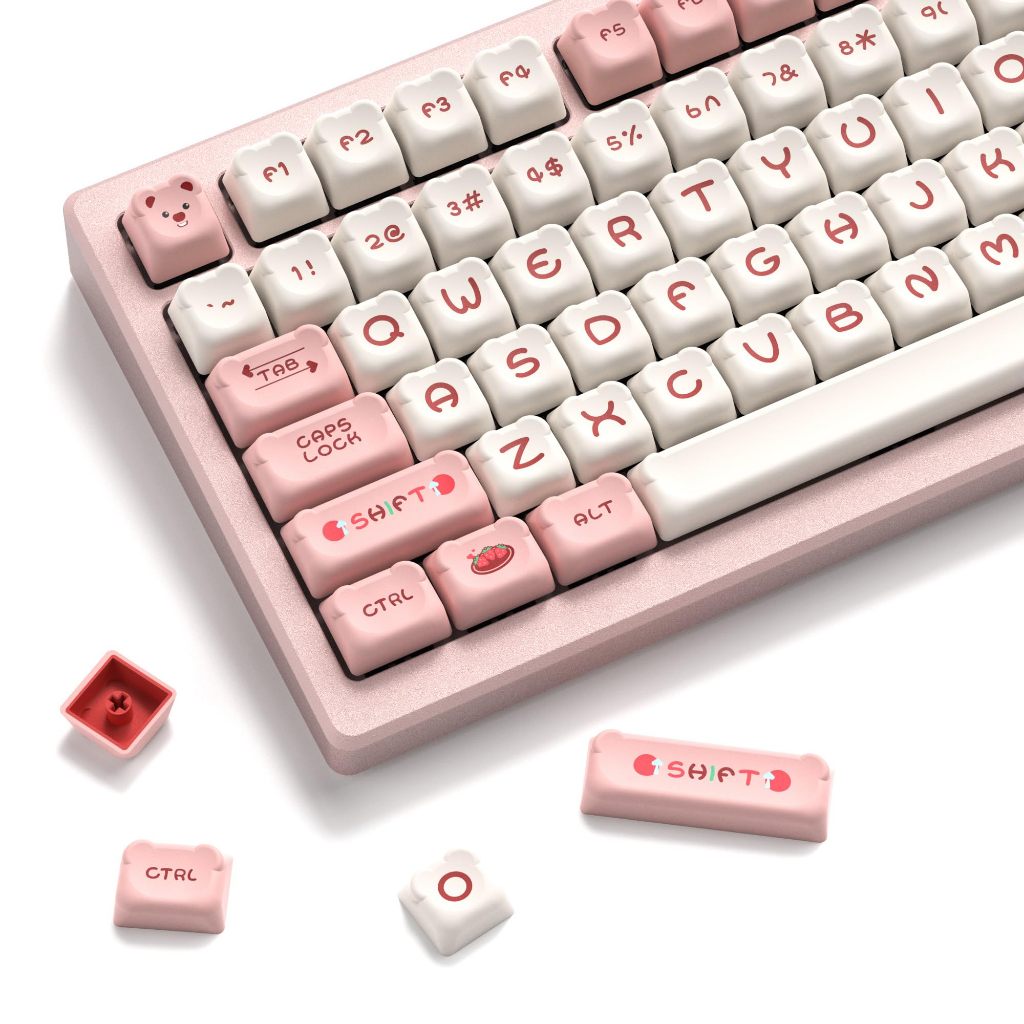 Creamy Keyboard Womier Pink Keyboard Keycaps 60 65 75 100 Percent, MOA Profile Cute Keycap PBT Dye-Sublimation Key Caps Set For Cherry MX, Kailh, Outemu, Gateron Mechanical Keyboards (Love Origami Cute Keyboard