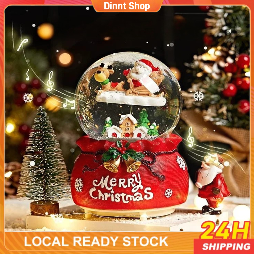 Christmas Music Box Santa Claus Snowflake Crystal Ball Luminous Snow ...