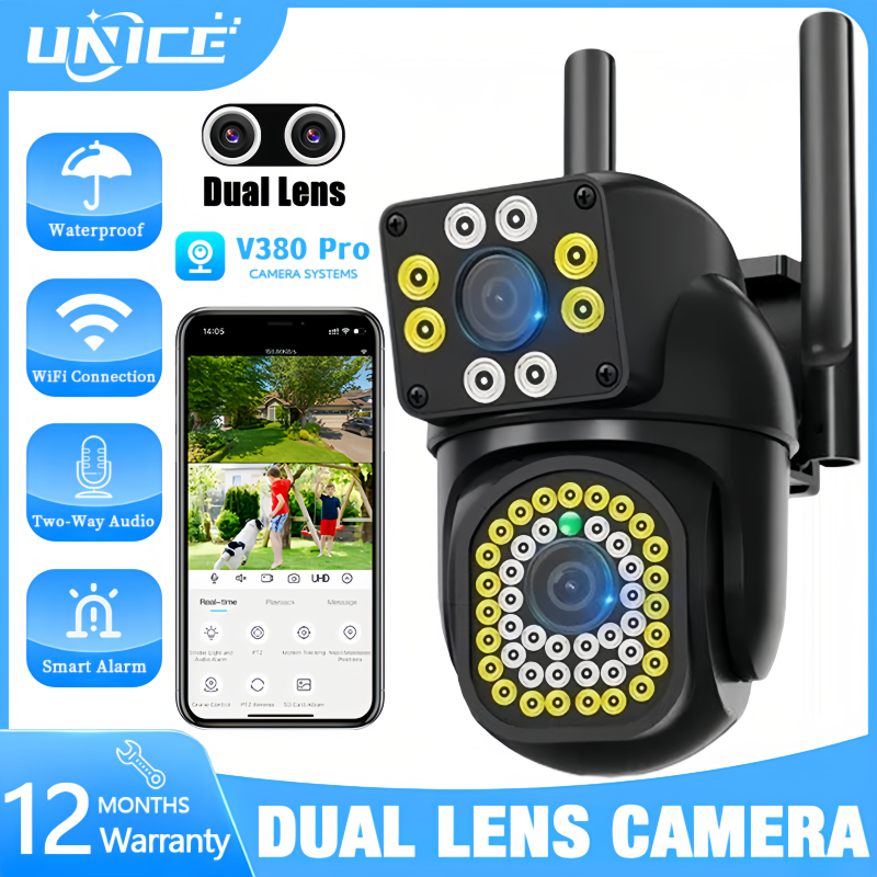 V380 Outdoor CCTV Camera Dual Lens 360° Auto Tracking WiFi Connect