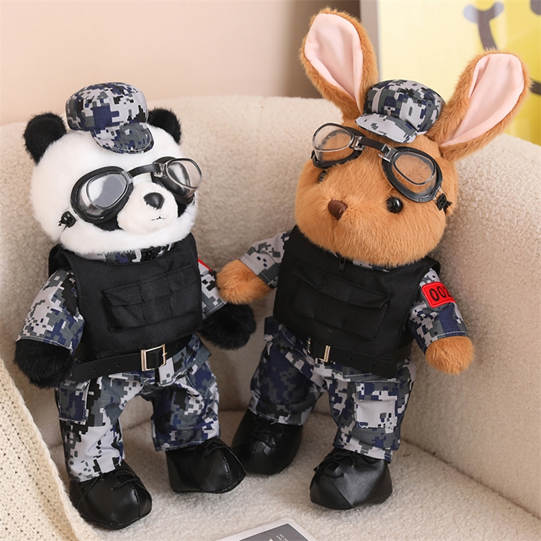 Panda Plush Toy Cute Panda Rabbit with Military Uniform Soft Stuffed ...