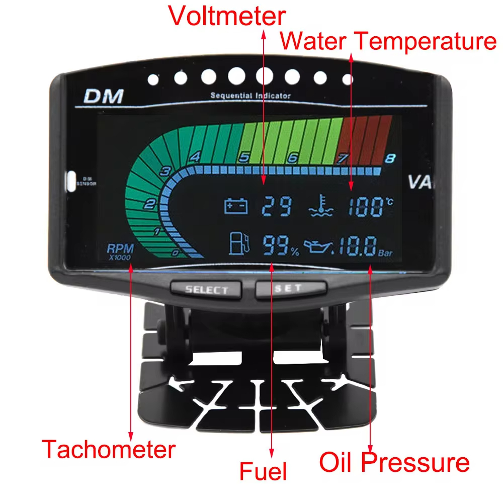5in1 Tachometer Water Temperature Oil Pressure Gauge Voltmeter Fuel ...