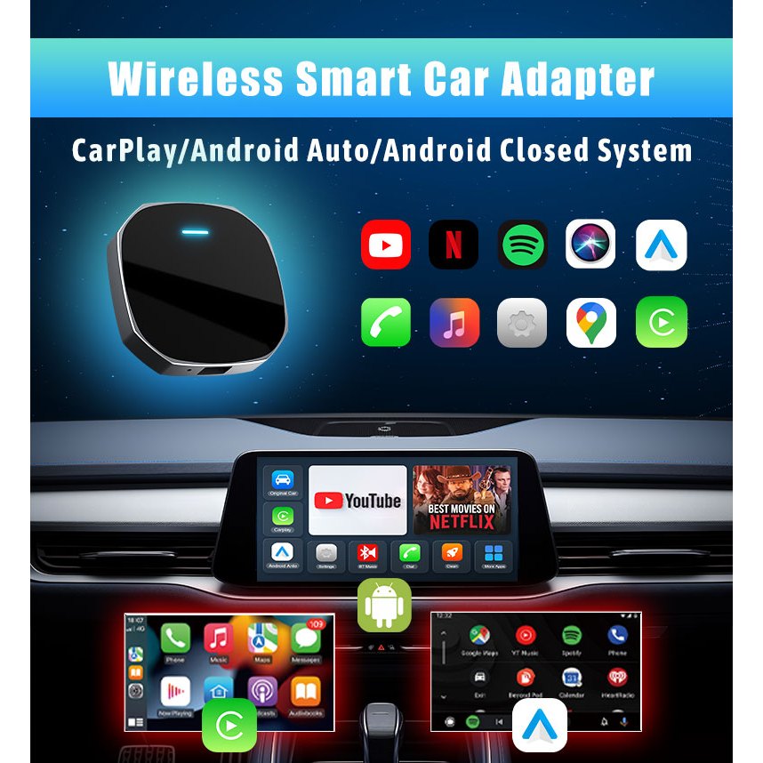 Wireless CarPlay Adapter, 2024 Upgrade Support Netflix/YouTube/TF Card