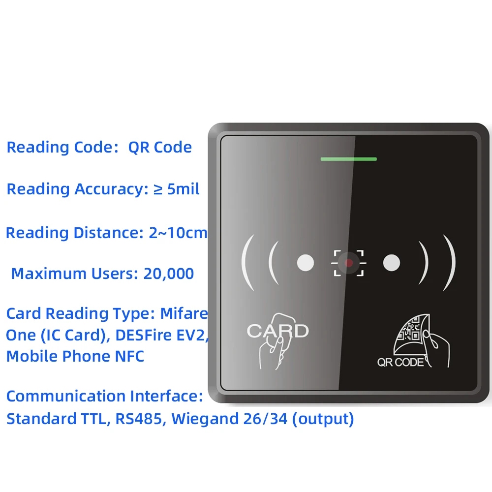 13.56Mhz RFID Card Reader Dynamic QR Code Access Controller 20000 User ...
