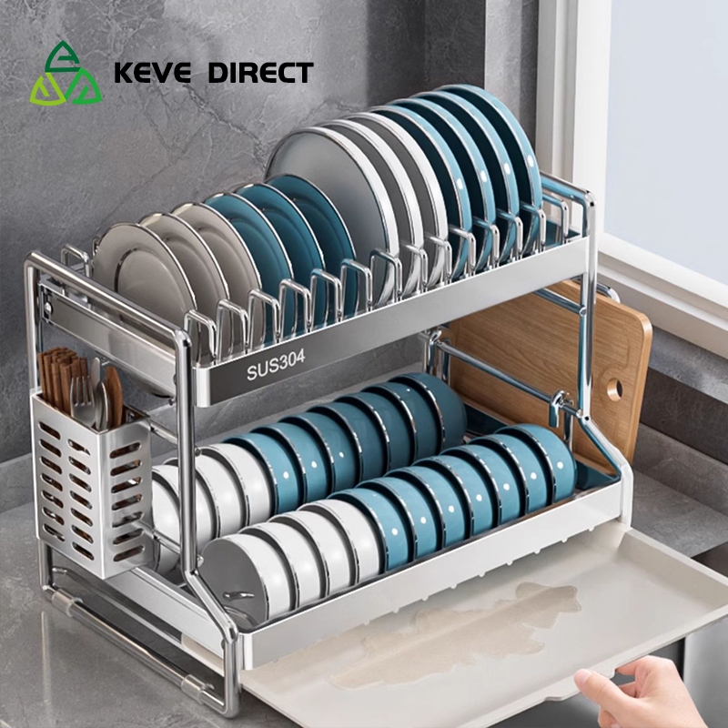KEVE 2/3 Layers 304 Stainless Steel Dish Rack with Drainer Dish Drying ...