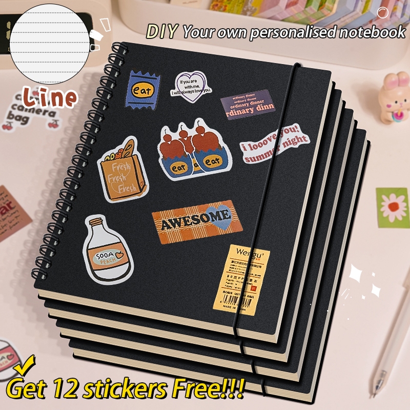 A5/B5 80Sheets DIY Black Cover Coil Notebook College Spiral Notepad