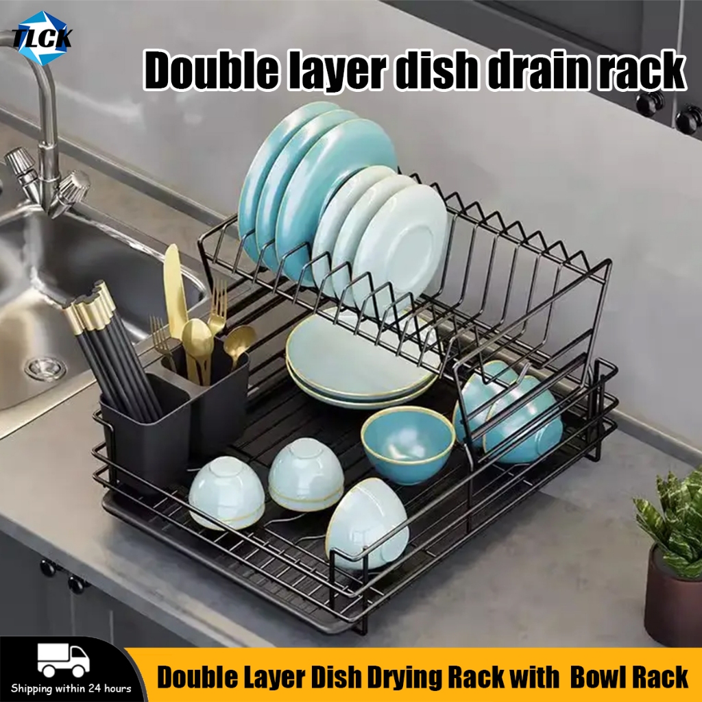 Black/white Dish Rack Detachable Larger Capacity Double Layer Dish ...