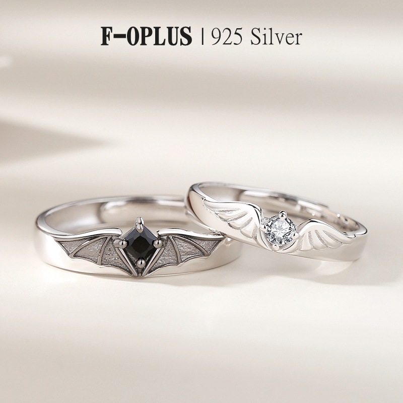 F-OPLUS | Silver 925 Couple Ring Adjustable Engagement Wedding Ring ...