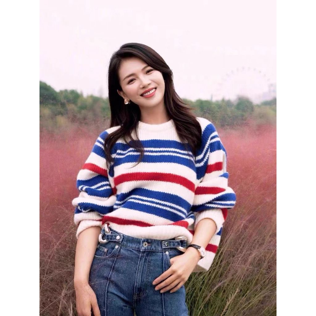 Celebrity Chapter Ruonan Liu Tao Same Style Colorful Striped Sweater ...