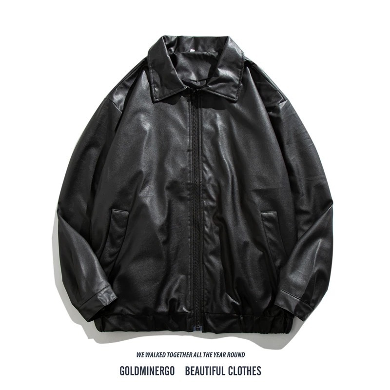 Lapel motorcycle PU leather jacket