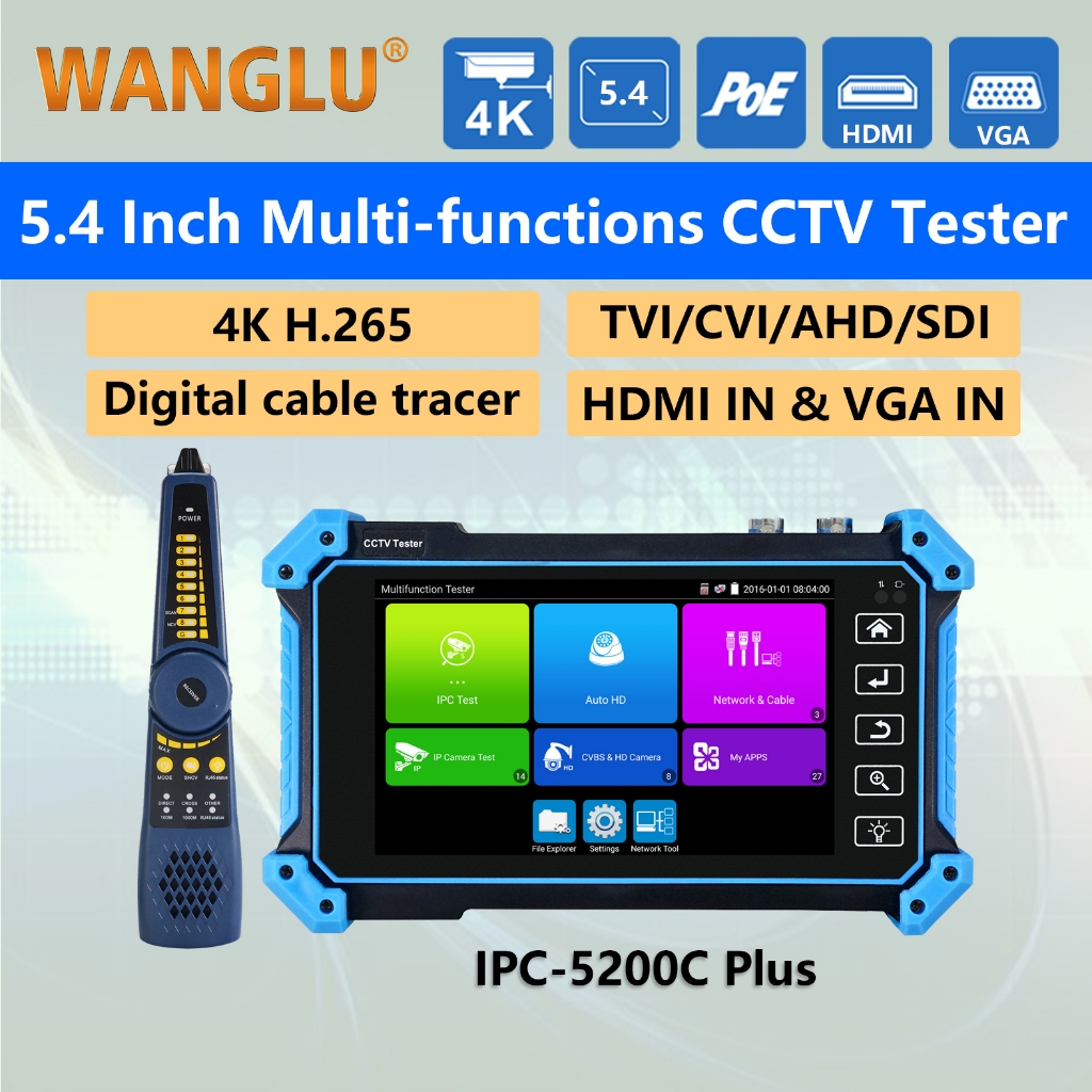 WANGLU IPC-5200C Plus New Wrist CCTV Tester 8MP TVI/CVI/AHD/EX-SDI ...