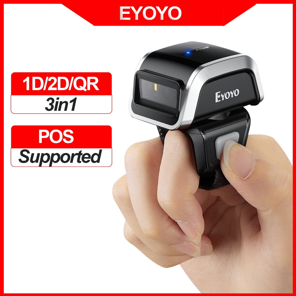 EYOYO Portable Ring Wearable 1D 2D Barcode Scanner 3in1 USB Wired & 2