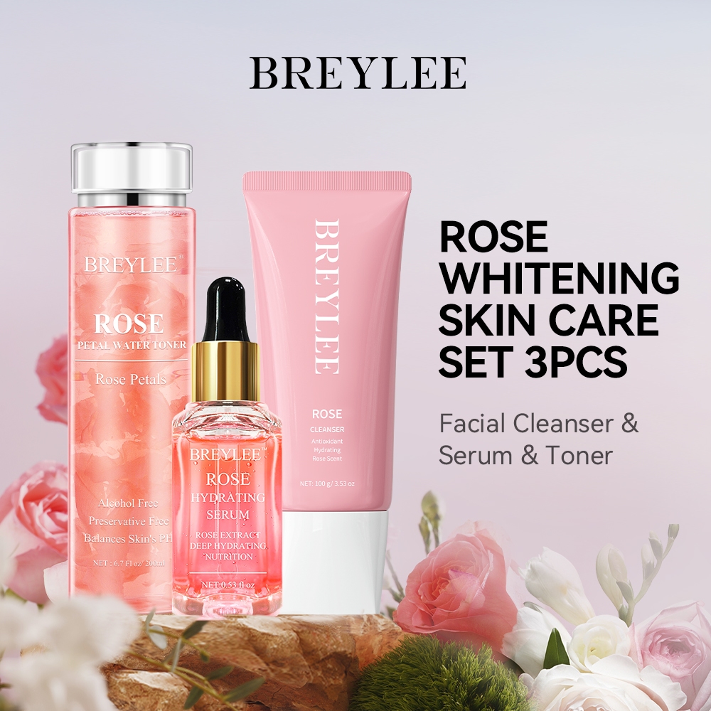 BREYLEE Rose Whitening Skin Care Set 3PCS Facial Cleanser Deep ...