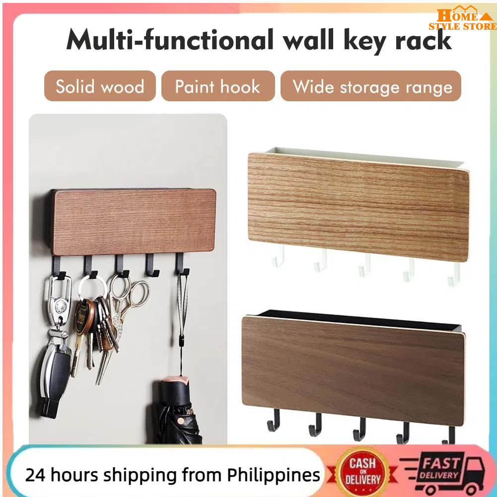 5 Hooks Key Holder Wooden Home Clothes Hook Rack Office Home Decorative ...