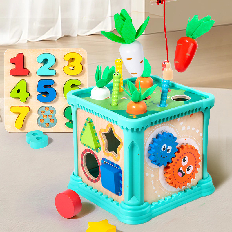 Puzzle Building Block Toy Shape Matching Hexahedron with Number Graphic ...
