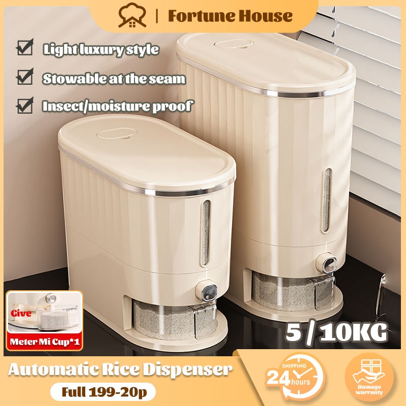 FORTUNE HOUSE Kitchen Rice Storage Container One Click Rice Output Rice ...