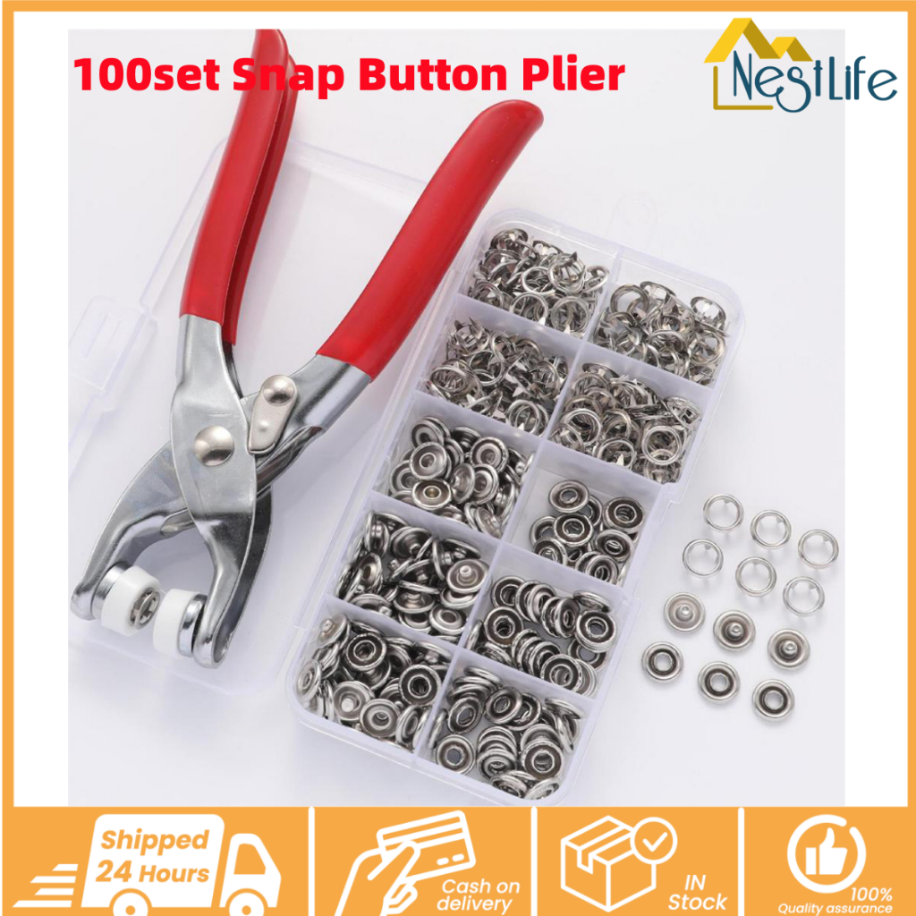 100set Snap Button Plier Set Metal Automatic Button Snap Kit With ...