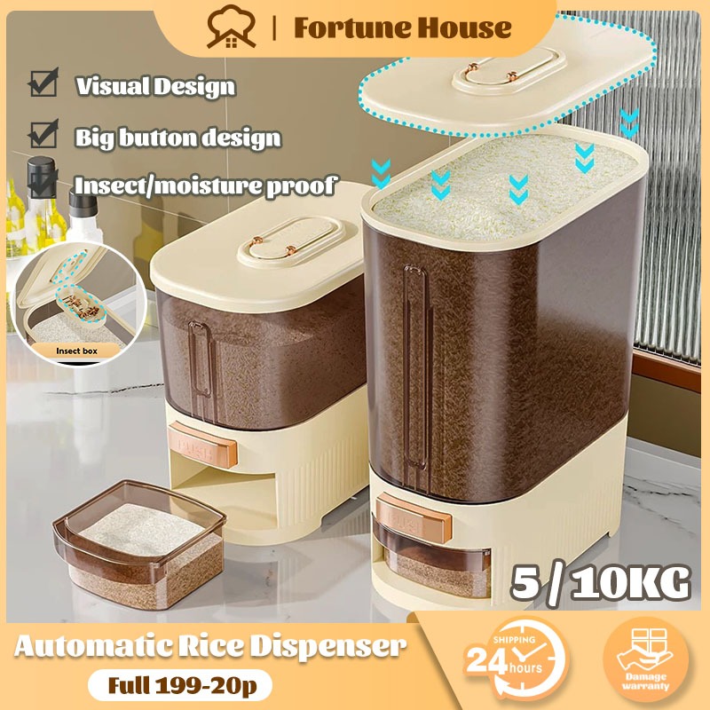 FORTUNE HOUSE Kitchen Corner Rice Dispenser Grain Food Storage Box ...