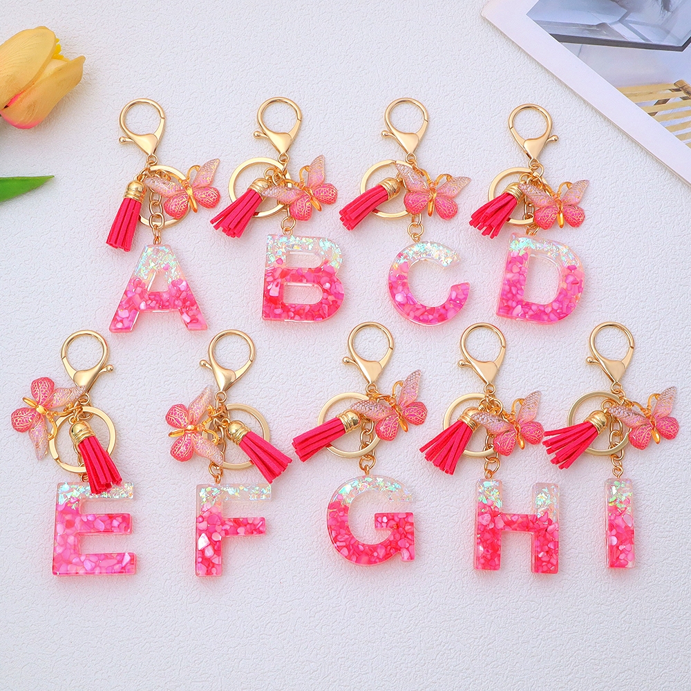 1Pcs Fashion Pink 26 Letter Keychains Sequin Filled A-Z Initials Resin ...