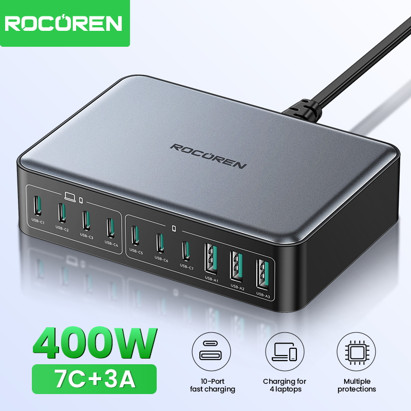 Rocoren 400W 7C+3A Energy Station Series Fast Charging Desktop Charger ...