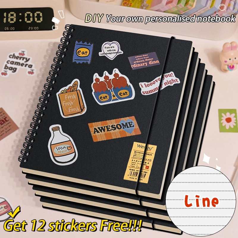 A5/B5 80Sheets DIY Black Cover Coil Notebook College Spiral Notepad ...