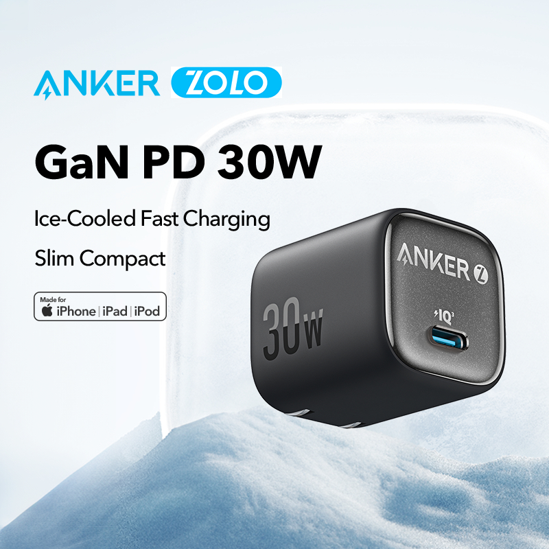 Anker Zolo PD 30W Charger GaN 20W Fast Charger Ice-Cooled Fast Charging  Slim Compact Wall Charger