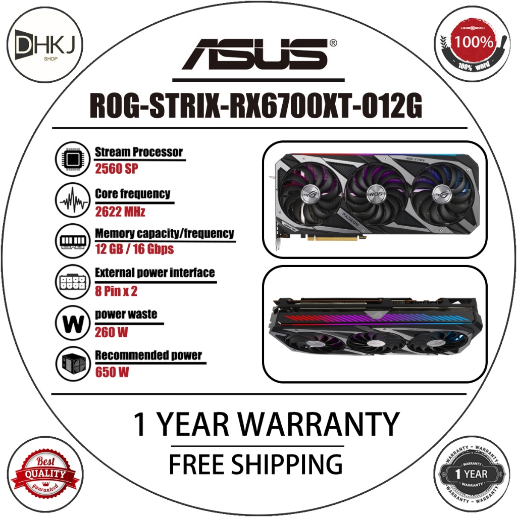 USED ASUS ROG STRIX RX6700XT O12G GAMING 12GB Graphics Card 2560SP ...