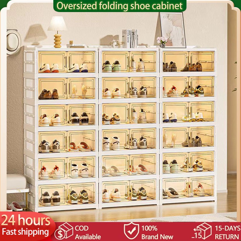 Magnetic Stackable Transparent Shoe Box Organizer Folding Cabinet Shoe ...