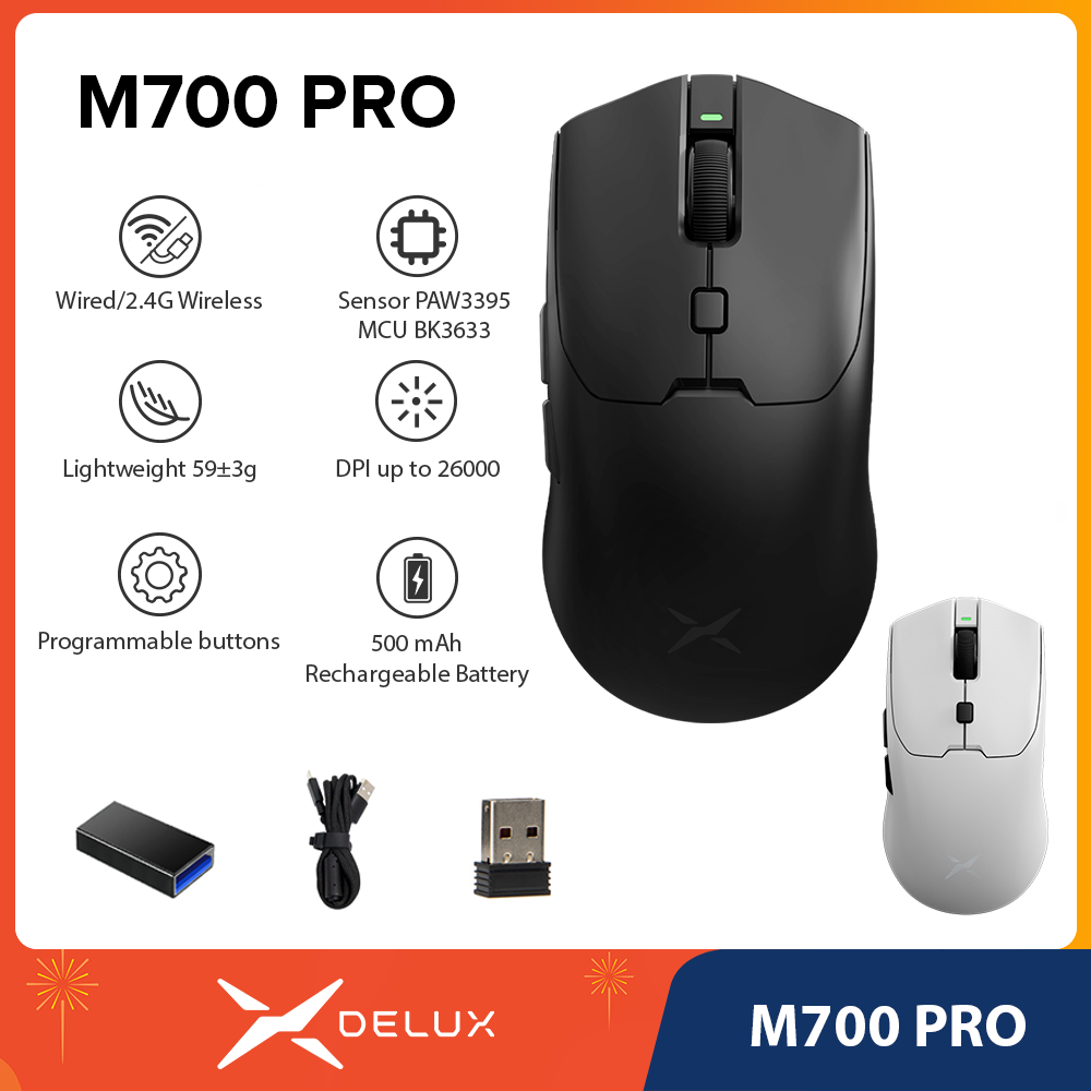 DELUX M700 PRO PAW3395 26000DPI 50G ACC Programmable Wireless Gaming ...