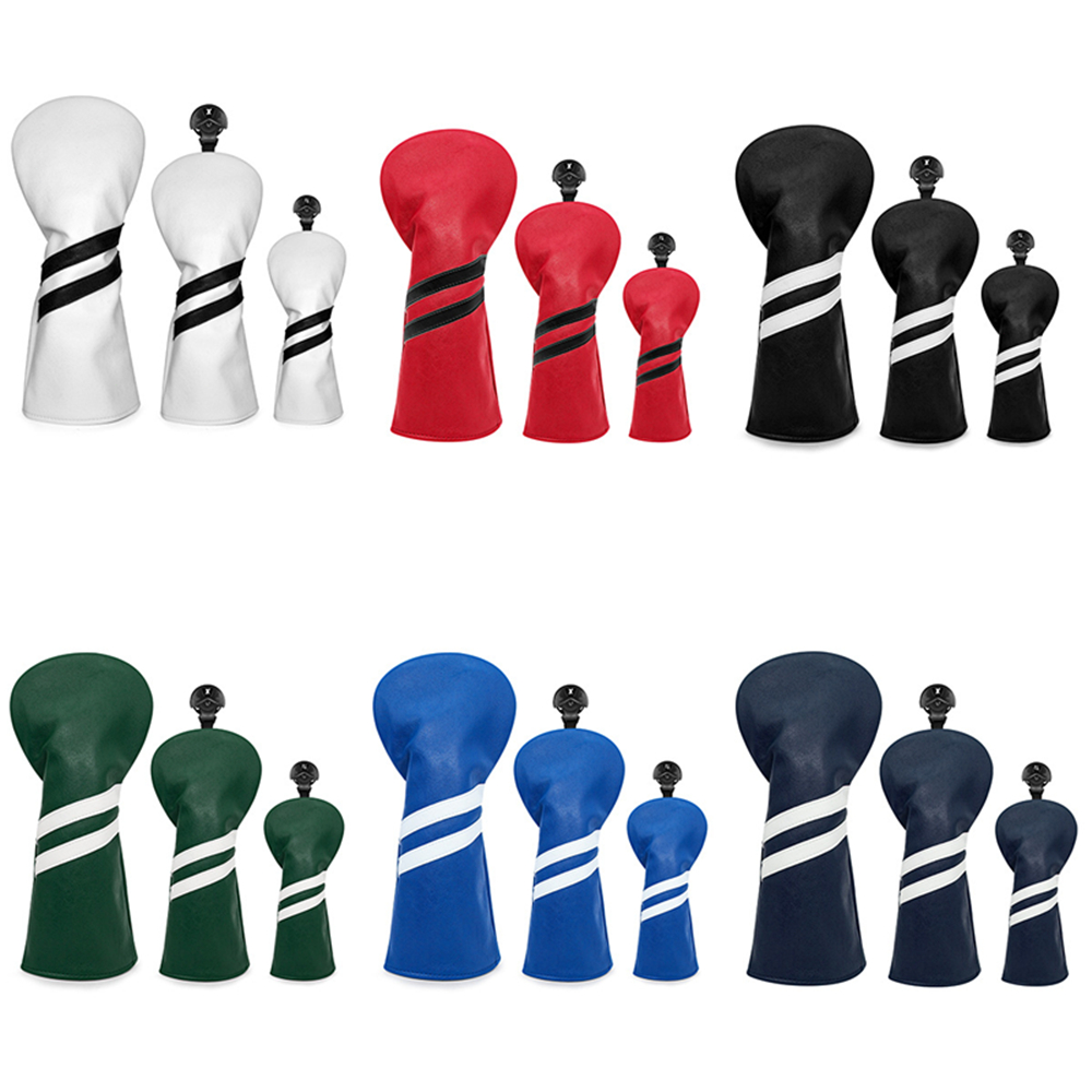 Replaceable Brief Line Leather Golf Head Cover Fit Driver Fairway Wood