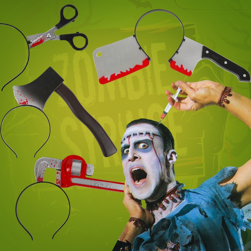 Halloween Cosplay Hair Hoops Clasps Funny Demon Horn Scissors Axe Knife ...