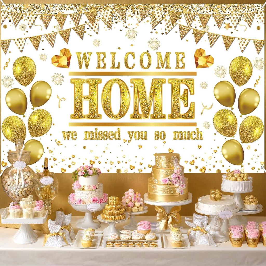 Welcoe Hoe Decorations - Black Gold Welcoe Hoe Banner Backdrop 6ft - View #5