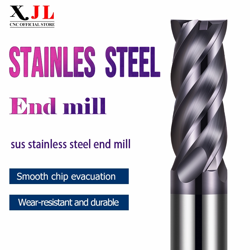 XJL Carbide End Mill Double Core Diameter SUS End Mill CNC Tool Spiral ...