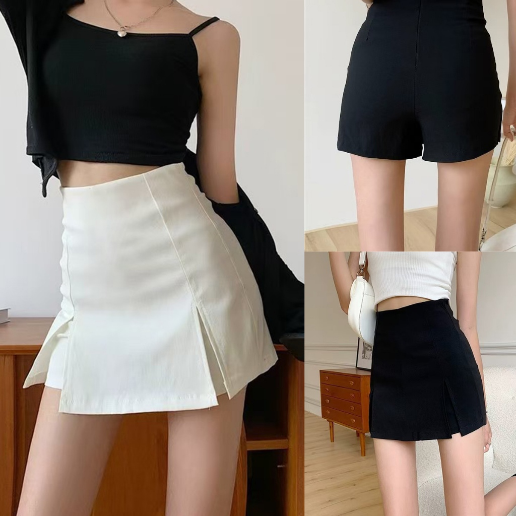 Korean High Waist Skirt Shorts for Women White Black Skirt With Slit ...