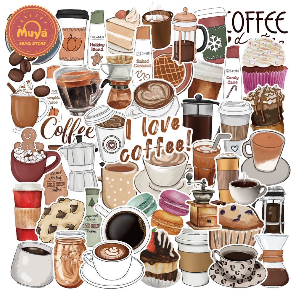 MUYA 50pcs Coffee Stickers Waterproof Drinking Vinyl Stickers for ...