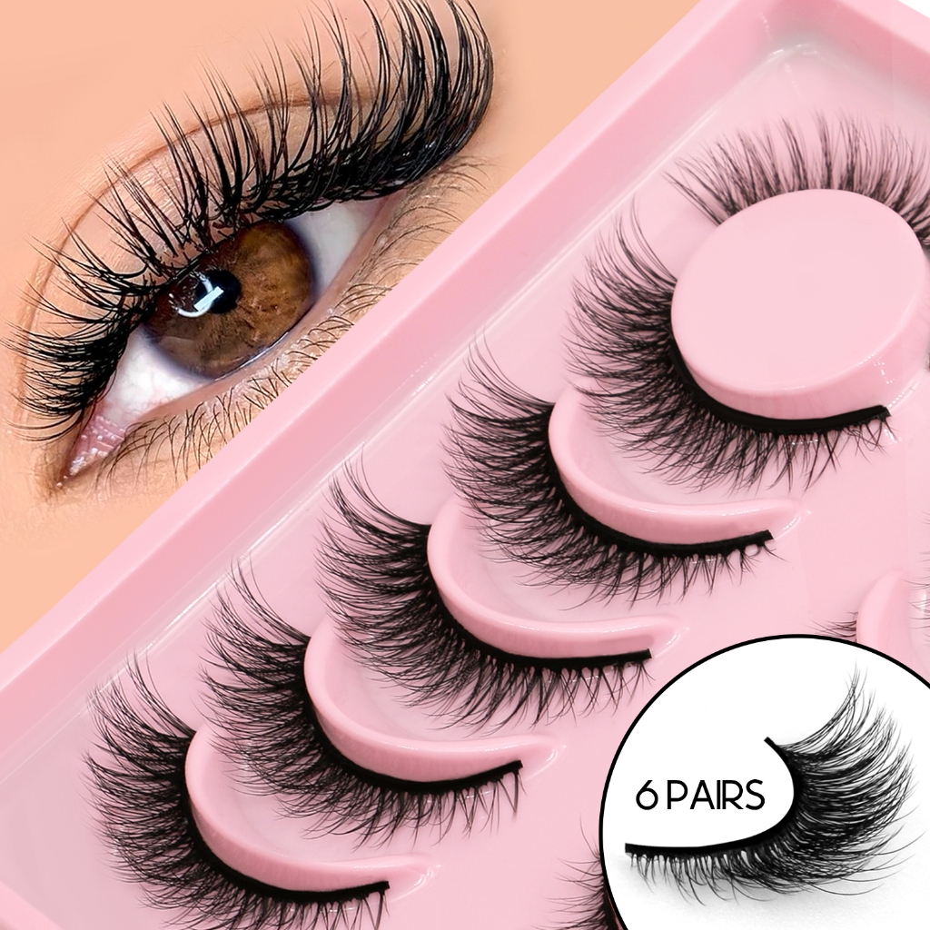 GROINNEYA False Lashes Thick Eyelashes 6 Pairs Soft Natural Black Band ...