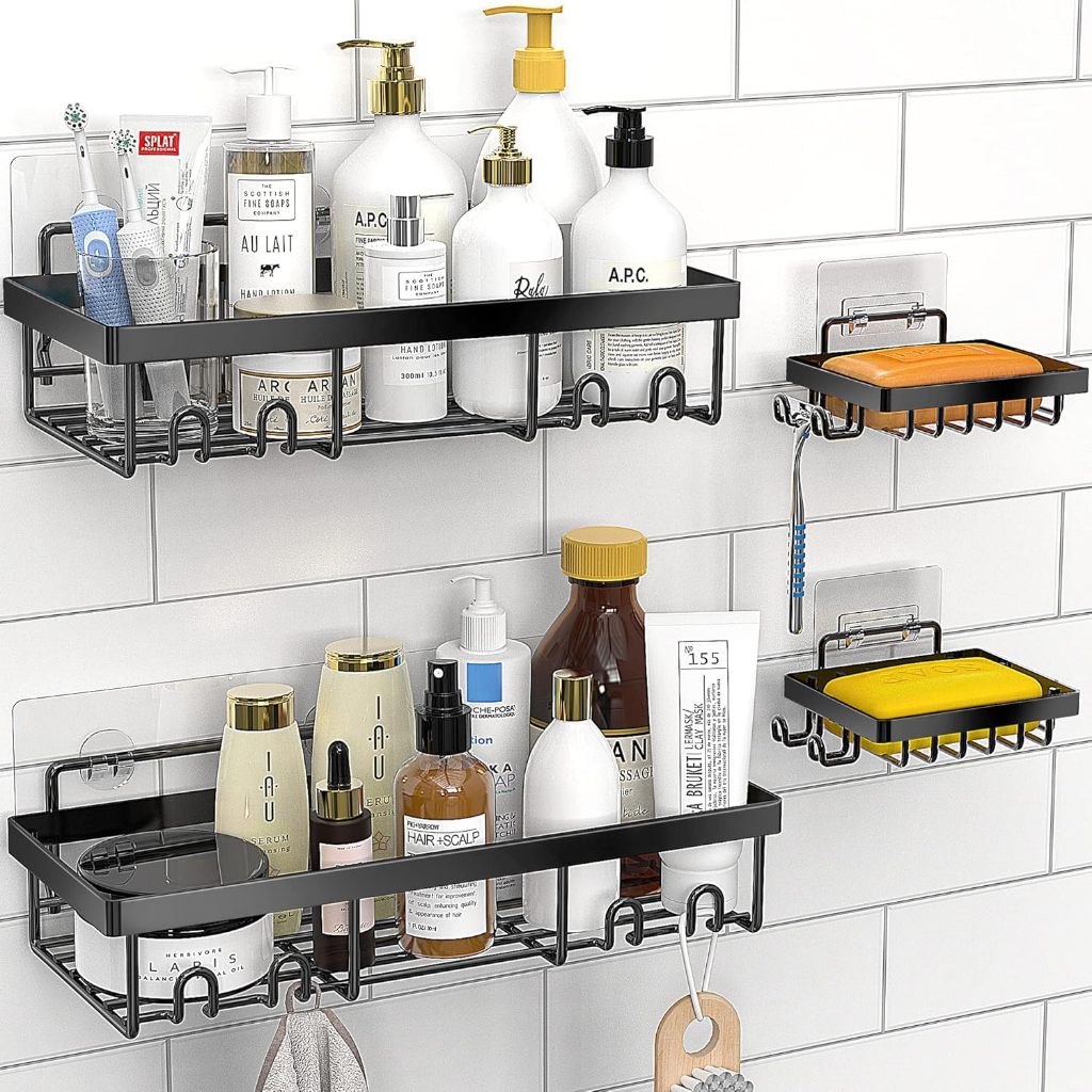 Shower Caddy Shelf Organizer Rack, Self Adhesive Black Bathroom Shelves