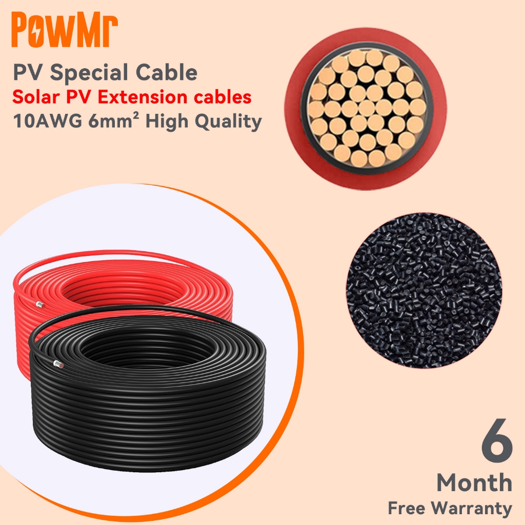 Powmr M M M M Mm Solar Cable Awg Black Or Red Solar Pvc