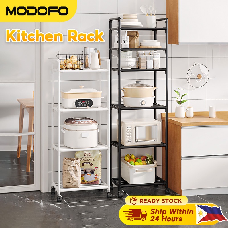 MODOFO 6 Layer Kitchen Rack Organizer Black/White Microwave Shelf ...