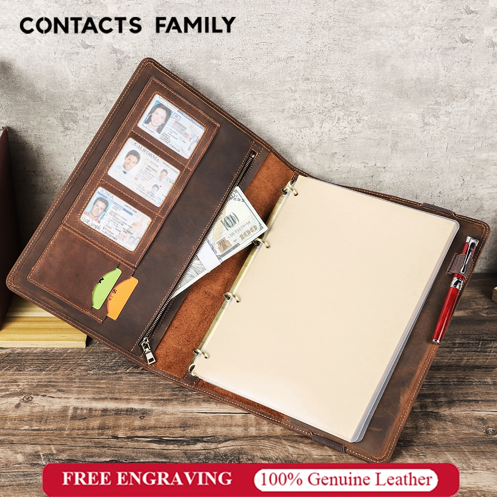 CONTACTS FAMILY Vintage A4 Notebook Leather Cover Rubber Band Fastening ...
