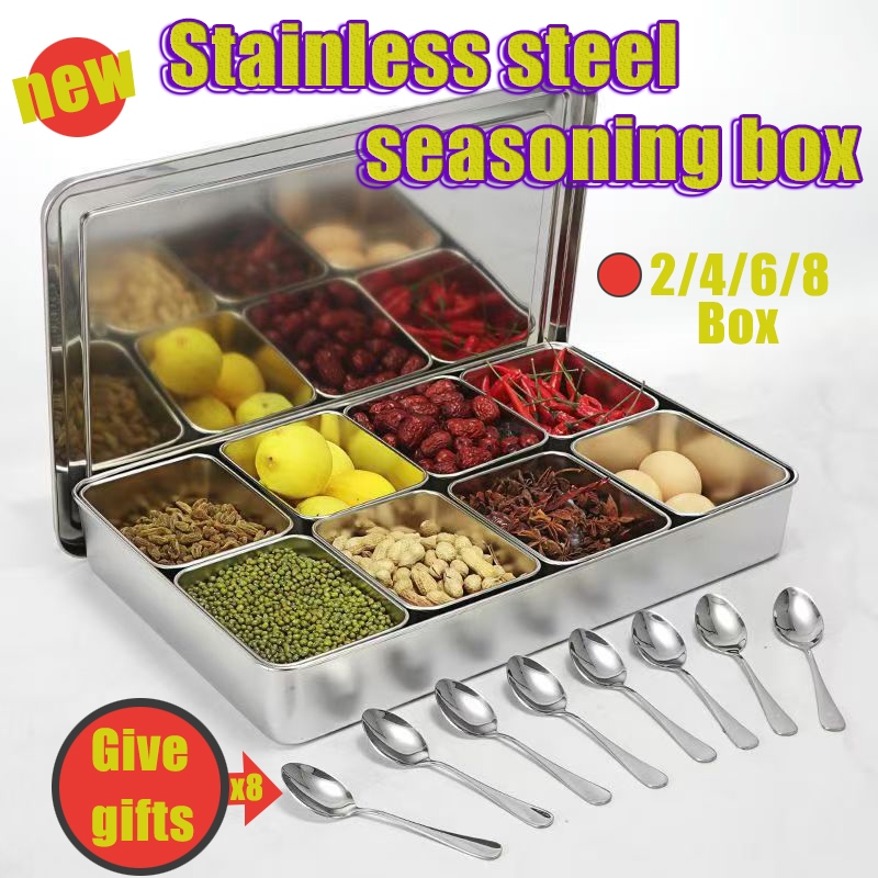 Send spoon！ 304 Stainless Steel Seasoning Box Container with Lid Sealed ...