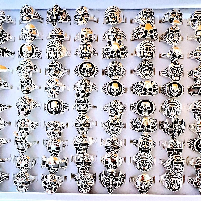 50pcs/Lot Skull Rings Gothic Punk Style Fashion Jewelry For Men and ...